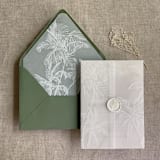 "White palm trees wedding vellum wrap for 5x7 card + liner for A7 euro envelope" - Envelope Liners in white by Ivory Invitations
