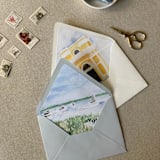 "New England Boats in Harbor Watercolor Euroflap Envelope Liner | Set of 10 | For 5x7” invitations" - Envelope Liners in multicolorassorted-colors by Cotton and Bow