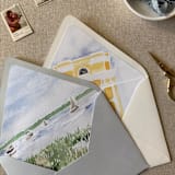 "New England Boats in Harbor Watercolor Euroflap Envelope Liner | Set of 10 | For 5x7” invitations" - Envelope Liners in multicolorassorted-colors by Cotton and Bow