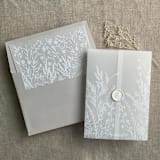 "White English botanical vellum wrap for 5x7 card + liner for A7 square envelope" - Envelope Liners in white by Ivory Invitations