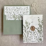 "Moss English botanical vellum wrap for 5x7 card + liner for A7 square envelope" - Envelope Liners in green by Ivory Invitations