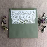 "Moss English botanical vellum wrap for 5x7 card + liner for A7 square envelope" - Envelope Liners in green by Ivory Invitations