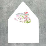 "Tokyo Japan Watercolor Euroflap Envelope Liner | Set of 10 | For 5x7” invitations" - Envelope Liners in multicolorassorted-colors by Cotton and Bow