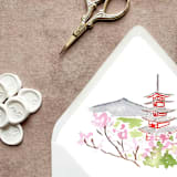 "Tokyo Japan Watercolor Euroflap Envelope Liner | Set of 10 | For 5x7” invitations" - Envelope Liners in multicolorassorted-colors by Cotton and Bow