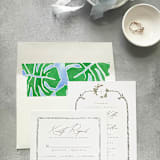 "Tropical Monstera Leaf Watercolor Square Envelope Liner | Set of 10 | For 5x7” invitations " - Envelope Liners in green by Cotton and Bow
