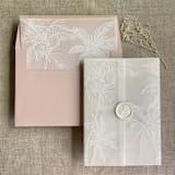 "White palm trees wedding vellum wrap for 5x7 card + liner for A7 square envelope" - Envelope Liners in white by Ivory Invitations
