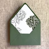 "Moss hydrangea vellum wrap for 5x7 card + liner for A7 euro envelope | Set of 10" - Envelope Liners in green by Ivory Invitations