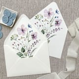 "Purple watercolor florals Euro Flap envelope liner for A7 (5x7”) Invitations | set of 10" - Envelope Liners in purple by Maria Ferrer G.