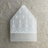 "Chantilly lace white ink printed vellum envelope liner for A7 euro flap envelope | pack of 10" - Envelope Liners in white by Ivory Invitations