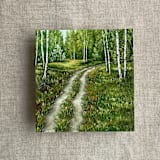 "Birch tree pathway fine art landscape printed liner for A7 square flap envelope | pack of 10" - Envelope Liners in green by Ivory Invitations