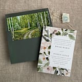 "Birch tree pathway fine art landscape printed liner for A7 square flap envelope | pack of 10" - Envelope Liners in green by Ivory Invitations