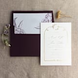 "Mulberry Etched grand peony vintage floral printed envelope liner for A7 square flap envelope | pack of 10" - Envelope Liners in purple by Ivory Invitations
