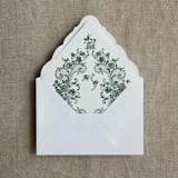 "French rose lace forest green envelope liner for A7 euro flap envelope | pack of 10" - Envelope Liners in green by Ivory Invitations