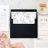 "A7 Envelope Liners Black Rose Line Art Square Flap (set of 10)" - Envelope Liners in black by Design by Laney