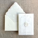 "Genie white floral bows envelope liner for A7 euro flap envelope | pack of 10" - Envelope Liners in white by Ivory Invitations