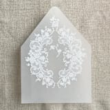 "La belle rose lace white ink printed vellum envelope liner for A7 euro flap envelope | pack of 10" - Envelope Liners in white by Ivory Invitations