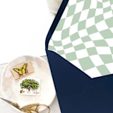 "A7 Envelope Liners Sage Green Warped Checkerboard (set of 10)" - Envelope Liners in green by Design by Laney