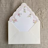 "Clara pink scallop floral edge printed envelope liner for A7 euro flap envelope | pack of 10" - Envelope Liners in pink by Ivory Invitations
