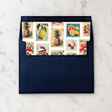 "A7 Envelope Liners Vintage Postage Stamp Fruits Square Flap (set of 10)" - Envelope Liners in multicolor by Design by Laney