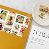 "A7 Envelope Liners Vintage Postage Stamp Fruits Square Flap (set of 10)" - Envelope Liners in multicolor by Design by Laney
