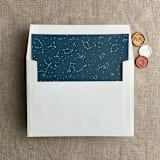 "white ink print Stella Celestial printed dark teal blue envelope liner for A7 square flap envelope" - Envelope Liners in blue by Ivory Invitations