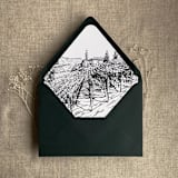 "Vineyard landscape sketch black printed envelope liner for A7 euro flap envelope | pack of 10" - Envelope Liners in black by Ivory Invitations