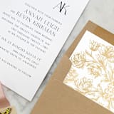"A7 Envelope Liners Floral Scroll Gold Square Flap (set of 10)" - Envelope Liners in gold by Design by Laney