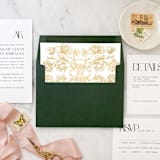 "A7 Envelope Liners Floral Scroll Gold Square Flap (set of 10)" - Envelope Liners in gold by Design by Laney