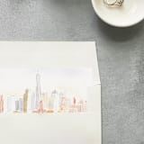 "NYC Skyline Watercolor Square Envelope Liner | Set of 10 | For 5x7” invitations " - Envelope Liners in multicolor by Cotton and Bow