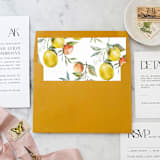"A7 Envelope Liners Lemon Pattern Square Flap (set of 10)" - Envelope Liners in yellow by Design by Laney