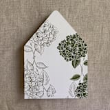 "Moss Hydrangea floral liner for A7 euro flap envelope | pack of 10" - Envelope Liners in green by Ivory Invitations