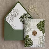 "Moss Hydrangea floral liner for A7 euro flap envelope | pack of 10" - Envelope Liners in green by Ivory Invitations