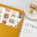 "A7 Envelope Liners Vintage Postage Stamp Flowers Square Flap (set of 10)" - Envelope Liners in multicolor by Design by Laney
