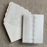 "Scallop vellum wrap for 5x7 card + floral lace liner for A7 euro envelope" - Envelope Liners in white by Ivory Invitations