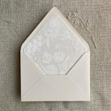 "Scallop vellum wrap for 5x7 card + floral lace liner for A7 euro envelope" - Envelope Liners in white by Ivory Invitations