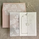 "White venetian lace vellum wrap for 5x7 card + liner for A7 square envelope" - Envelope Liners in white by Ivory Invitations