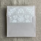 "White venetian lace vellum wrap for 5x7 card + liner for A7 square envelope" - Envelope Liners in white by Ivory Invitations
