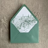 "Vineyard landscape sketch sage printed envelope liner for A7 euro flap envelope | pack of 10" - Envelope Liners in green by Ivory Invitations