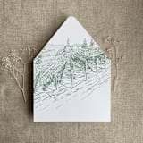 "Vineyard landscape sketch sage printed envelope liner for A7 euro flap envelope | pack of 10" - Envelope Liners in green by Ivory Invitations