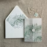 "Vineyard landscape sketch sage printed envelope liner for A7 euro flap envelope | pack of 10" - Envelope Liners in green by Ivory Invitations