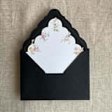 "Clara black scallop floral edge printed envelope liner for A7 euro flap envelope | pack of 10" - Envelope Liners in black by Ivory Invitations