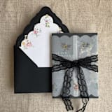 "Clara black scallop floral edge printed envelope liner for A7 euro flap envelope | pack of 10" - Envelope Liners in black by Ivory Invitations