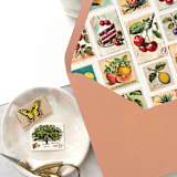 "A7 Envelope Liners Vintage Postage Stamp Fruits (set of 10)" - Envelope Liners in multicolor by Design by Laney