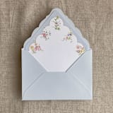 "Clara pale blue scallop floral edge printed envelope liner for A7 euro flap envelope | pack of 10" - Envelope Liners in blue by Ivory Invitations