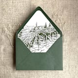 "Vineyard landscape sketch moss printed envelope liner for A7 euro flap envelope | pack of 10" - Envelope Liners in green by Ivory Invitations