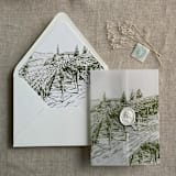 "Vineyard landscape sketch moss printed envelope liner for A7 euro flap envelope | pack of 10" - Envelope Liners in green by Ivory Invitations