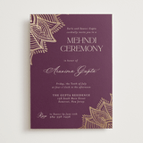 "Arunima" - Foil-Pressed Mehndi Invitations in Plum by Randi Cirelli - Front