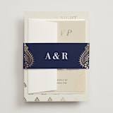 "Henna Stamp" - Foil-Pressed Mehndi Invitations in Champagne by Oma N. Ramkhelawan - Assembled with Belly Band