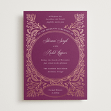 "Zardozi" - Foil-Pressed Mehndi Invitations in Amethyst by Mansi Verma - Front