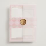 "Mandapam" - Foil-Pressed Mehndi Invitations in Carnation by Creo Study - Assembled with Vellum Wrap and Wax Seal